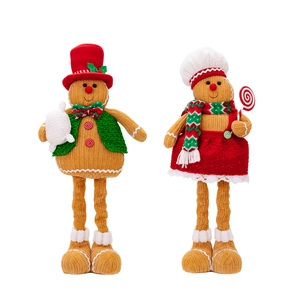 Pair of telescopic gingerbread man plush dolls with knitted Christmas outfits and hats