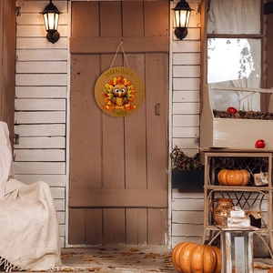 Thanksgiving turkey round wooden door sign with Gobble till you Wobble text decoration
