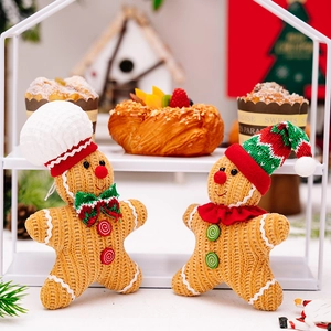 Gingerbread man plush ornaments with chef hat and Christmas hat for festive tree decor