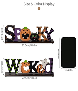 Decorazioni da tavolo in legno Halloween Spooky e Wicked con gatto e zucca