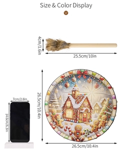 Detailed size display of a Christmas gingerbread shaman drum and wooden drumstick