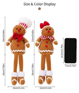 Detailed size chart for Christmas gingerbread man dolls with long hanging legs and measurements