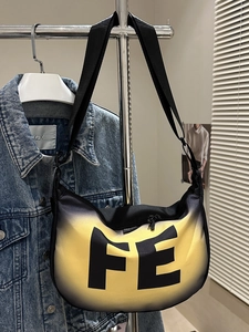 Sac Hobo Demi-Lune Pour Femme Dégradé De Couleur Imprimé Grandes Lettres Nylon Décontracté Bandoulière Réglable