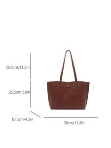 Brown retro tote bag in minimalist faux leather with 11.2 inch shoulder strap drop