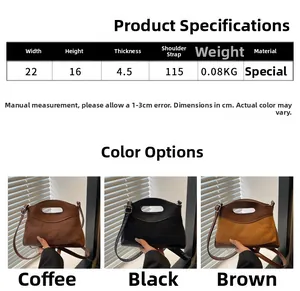 Detailed size chart for retro handbag showing dimensions 22x16x4.5cm and color options
