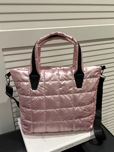 Quilted Puffer Shoulder Bag Nylon Glossy Padded Handbag Lightweight Crossbody Tote For Women Urban Minimalist Stylish