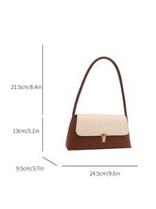 Sac bandoulière bicolore pour femme en marron et crème avec détails des dimensions