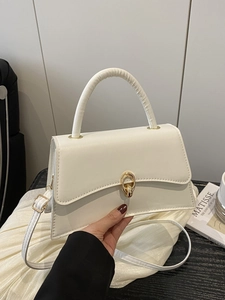 Fashion Women Handbag PU Leather Solid Color Trapezoid Crossbody Shoulder Bag Golden Metal Lock Top Handle Minimalist