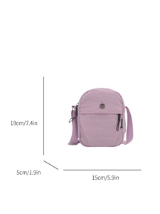Minimalist light purple nylon crossbody bag for women with dimensions 19x15x5cm