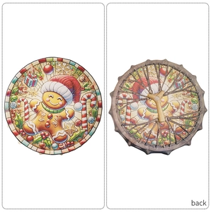 Detailed front and back views of a Christmas gingerbread man decorative music drum