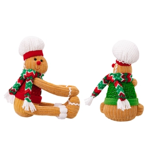 Set of two knitted gingerbread man curtain buckles with chef hats for Christmas decor