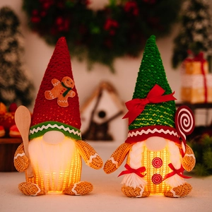 Christmas Gingerbread Man LED Glowing Gnome Plush Doll Ornament Knitted Nordic Tomte For Home Holiday Desktop Party Decoration