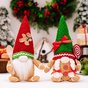 Christmas Gingerbread Gnomes set with red and green hats for festive home holiday decoration