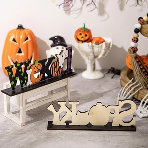 Decorazioni da tavolo in legno per Halloween con scritte Wicked e Spooky per la festa