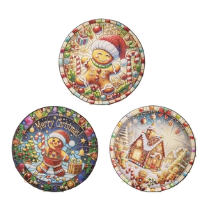 Three-piece Christmas gingerbread man decorative drums with festive holiday patterns