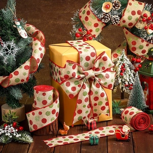 Polka dot burlap Christmas ribbon for gift wrapping, DIY bows and holiday tree decoration