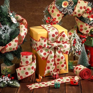 Christmas burlap ribbon with glitter polka dots for gift wrapping and tree decor