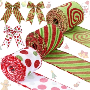 Three-pack Christmas ribbons with stripes and polka dots for festive DIY tree decoration