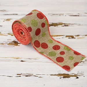 Ruban de Noël en toile avec pois pailletés rouges et verts pour emballages