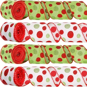 Christmas Polka Dot Glitter Wired Ribbon Polyester Decorative Fabric Ribbon For DIY Crafts Christmas Tree Ornaments Gift Wrapping Party Supplies