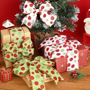 Glitter polka dot Christmas wired ribbon bows for festive tree and gift decoration