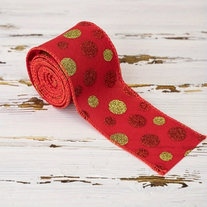 Ruban festif rouge à pois dorés pailletés pour emballages cadeaux et bricolage DIY