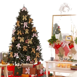 6.3cm Christmas wired ribbon bows with polka dots and swirls on decorated tree