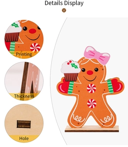 Detail view of the Christmas gingerbread man wooden table decor with fine printing and base