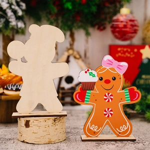 DIY Christmas gingerbread man wooden ornaments with colorful cupcake details and base