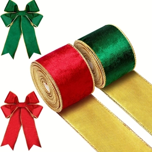 Christmas Velvet Ribbon With Gold Wired Edge For Gift Wrapping Christmas Tree Wreath DIY Crafts Decoration Red Green Ribbon