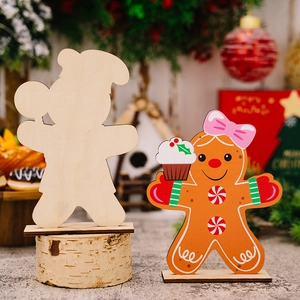 Handcrafted Christmas gingerbread man wooden ornament with base for festive decoration