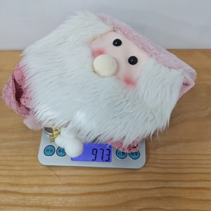 Calza natalizia rosa con paillettes, barba in peluche e frange dorate eleganti