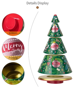 Detail display of Christmas tree tin box with multi-layer structure and festive printing