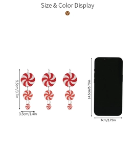 Size display showing red and white peppermint candy earrings measured at 9.5cm length
