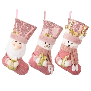 Set calze di Natale rosa con Babbo Natale Pupazzo di neve e Renna in paillettes
