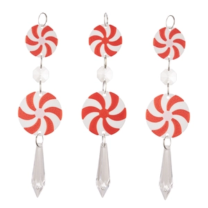 Set of 3 red and white Christmas candy icicle ornaments for festive tree decoration
