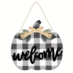 Panneau De Bienvenue Citrouille En Bois Buffalo Plaid Lettres 3D Décoration De Porte Suspendue Rustique Automne Action De Grâces
