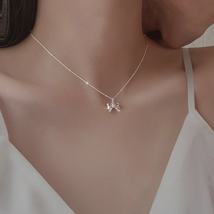 Bowknot Anhänger Halskette Edelstahl Perlenkette Schlüsselbein Choker Minimalistischer Modeschmuck Für Damen