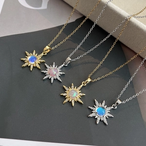 Sunflower Starburst Pendant Necklace Stainless Steel Synthetic Opal Zircon Star Jewelry For Women