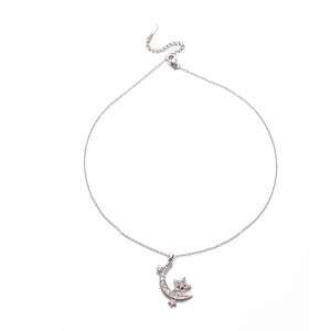 Elegant silver star and crescent moon pendant necklace with sparkling pavé zircons