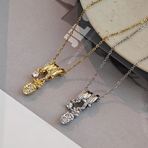 Pineapple Pendant Necklace Copper Titanium Steel Zircon Sparkling Dainty Tropical Jewelry For Women Elegant Clavicle Chain
