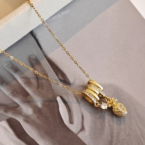 Exquisite gold pineapple pendant necklace with sparkling pavé crystals for women