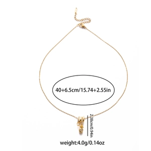 Elegant gold pineapple pendant necklace with sparkling zircons on 40cm adjustable chain