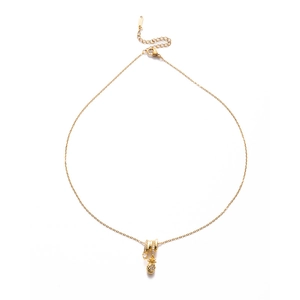 Exquisite golden pineapple pendant necklace with sparkling zircons on white background