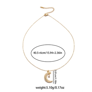 Gold moon and teardrop pendant necklace with micro-pave white zircons for women