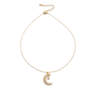 Elegant gold moon necklace with teardrop zircon pendant and adjustable lobster clasp