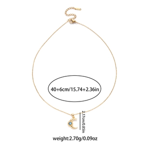 Detail of sun and moon necklace pendant with 40+6cm chain length and weight specs
