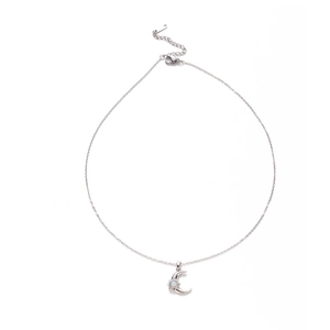 Silver crescent moon necklace with white opal stone and adjustable chain for women