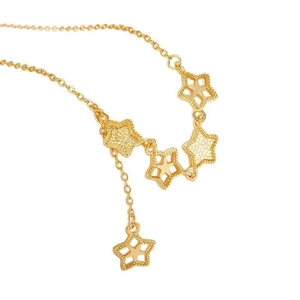 Elegant gold star tassel necklace with textured and cutout charms for women