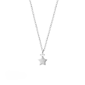 Minimalist silver star pendant necklace with cubic zirconia on a delicate O-chain link